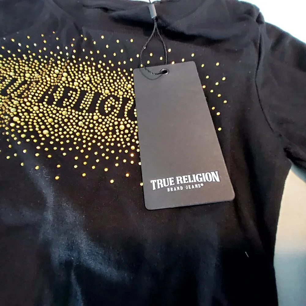 True Religion Long Sleeve Black Gold Studded Tee Size L (6X) Girls 100% Cotton - Picture 7 of 11